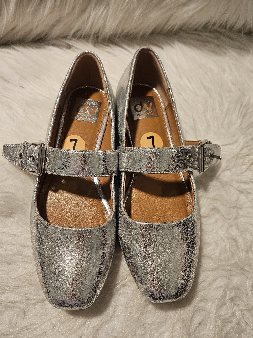NWOT DV by Dolce Vita Marcello Silver Metallic Mary Jane Ballet Flats